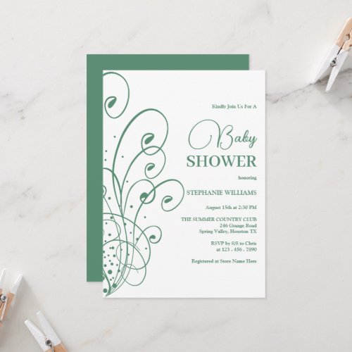 Mint Green Swirls  Flourishes Baby Shower Invitation