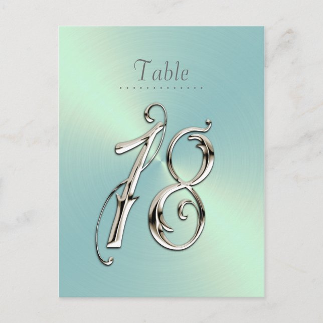 Mint Green Table Numbers Fancy Silver Eighteen (Front)