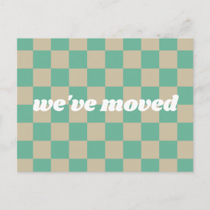 Mint Green Tan Checkerboard Retro We've Moved Postcard
