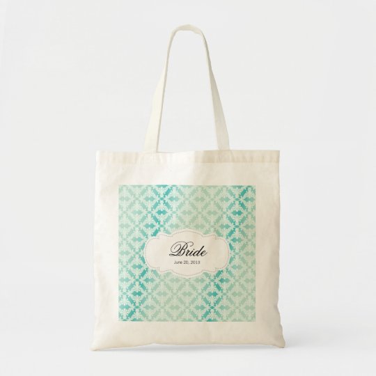 Mint Green & Teal Damask Bride Tote Bag