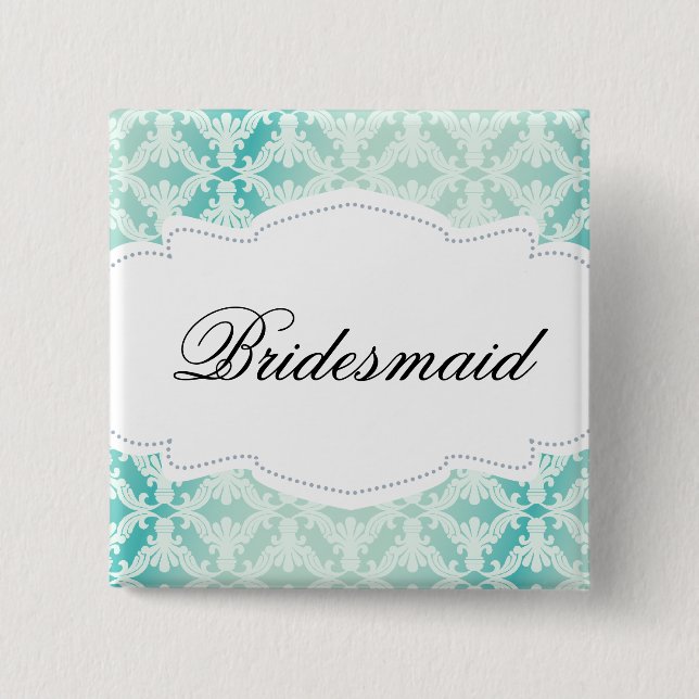 Mint Green & Teal Damask Bridesmaid Button (Front)