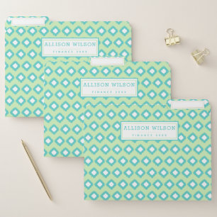 Mint Green & Teal Traditional Tribal Ikat Pattern File Folder