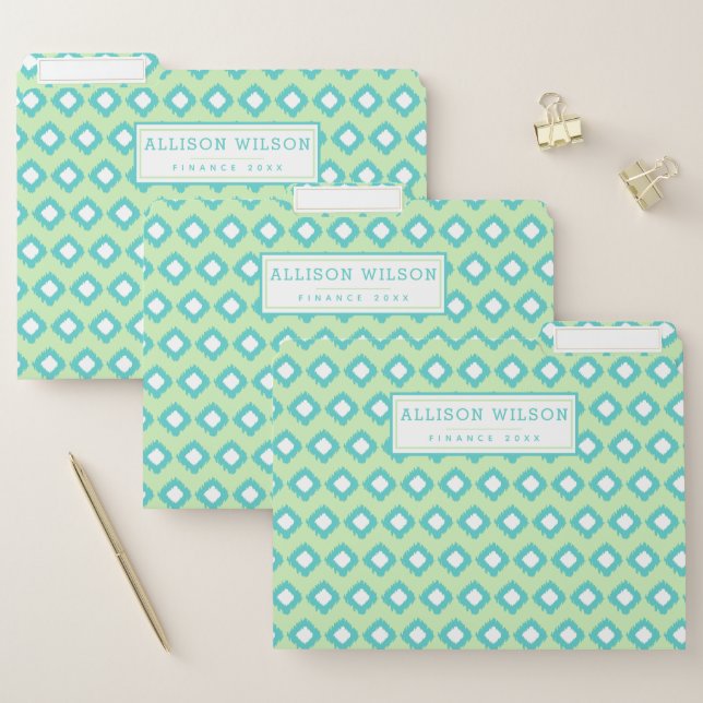 Mint Green & Teal Traditional Tribal Ikat Pattern File Folder (Set)