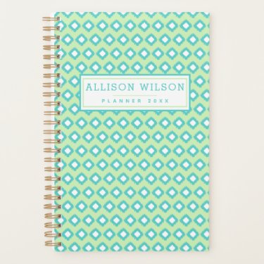 Mint Green & Teal Traditional Tribal Ikat Pattern