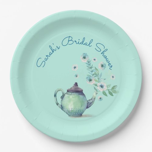 Mint Green Teapot Flowers Streaming from Spout Paper Plates