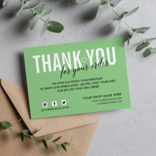 MINT GREEN THANK YOU FOR YOUR ORDER SOCIAL ENCLOSURE CARD