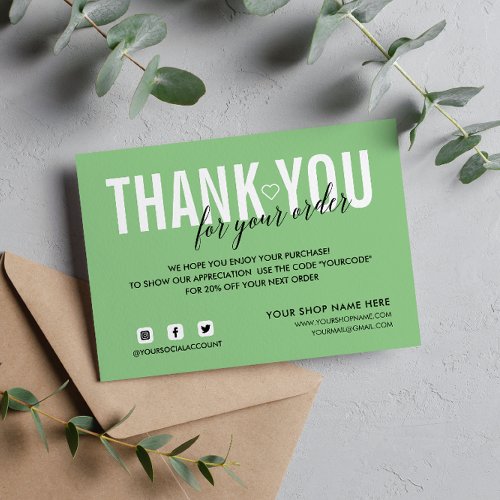 MINT GREEN THANK YOU FOR YOUR ORDER SOCIAL ENCLOSURE CARD
