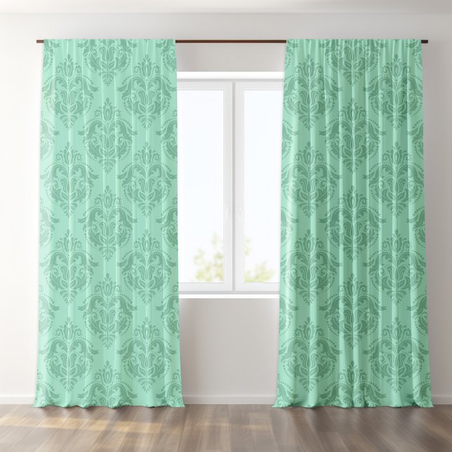 Mint Green themed floral damask pattern Blackout Curtains (Creator Uploaded)