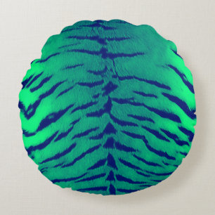 Mint Green Tiger Skin Print Round Pillow