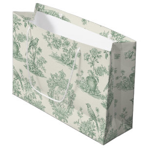 Mint Green Toile Floral and Bird Pattern Large Gift Bag