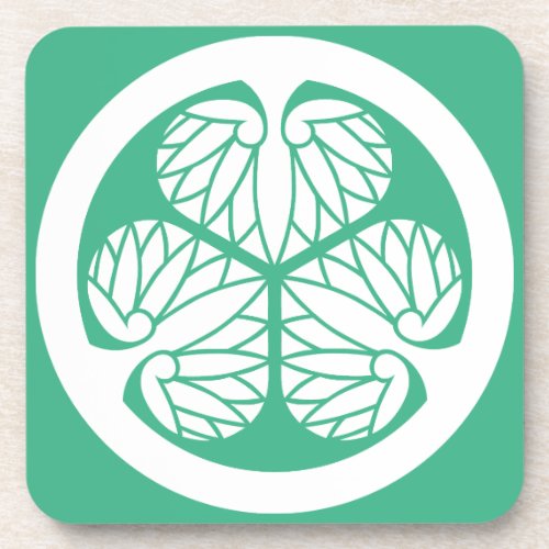 Mint Green Tokugawa Kamon Emblem Beverage Coaster