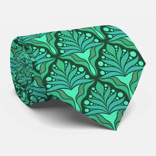 Mint-green tones Art Nouveau geometric pattern Neck Tie (Rolled)