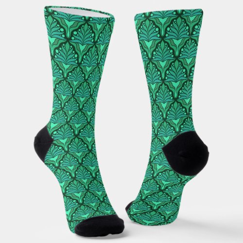 Mint_green tones Art Nouveau geometric pattern Soc Socks