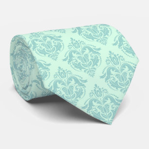 Mint-Green Tones Damask Geometric Pattern Neck Tie