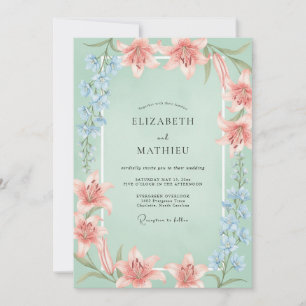 Mint Green Tranquil Lily Wedding Invitation