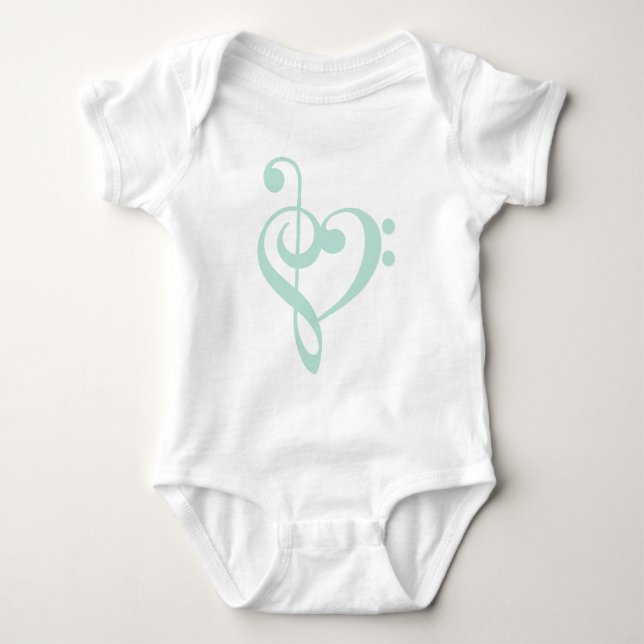 Mint Green Treble Clef & Bass Clef Heart Baby Bodysuit (Front)