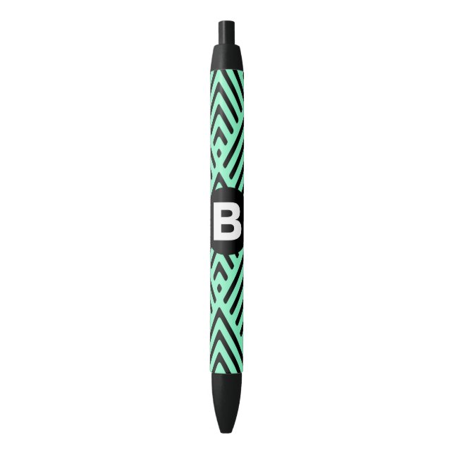Mint Green Trendy Chevron Pattern Monogram Pen (Front Vertical)