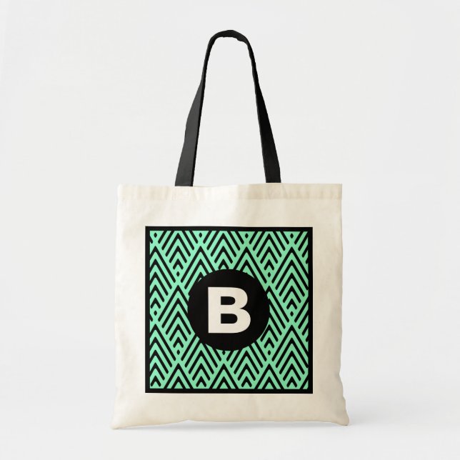 Mint Green Trendy Chevron Pattern Monogram Tote Bag (Front)