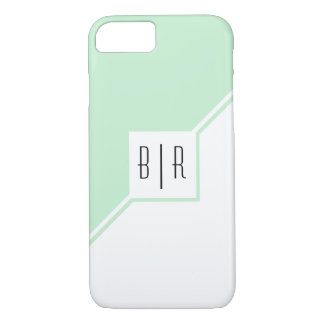 Mint green triangles, monogram modern geometric iPhone 8/7 case