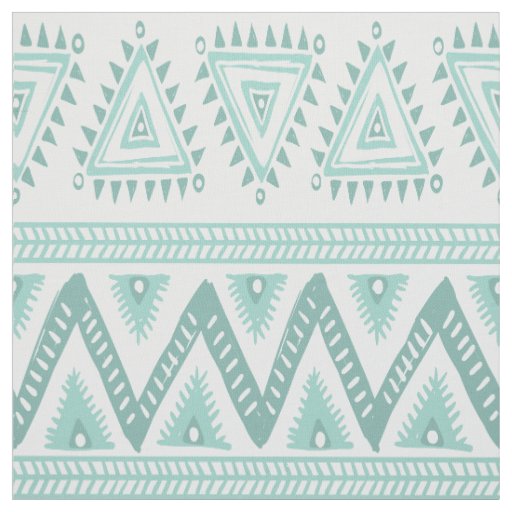 Mint-Green Tribal Geometric Pattern Fabric
