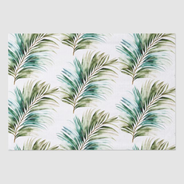 Mint Green Tropical Leaves Tissue Paper (Front)
