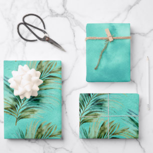Mint Green Tropical Leaves Wrapping Paper Sheets