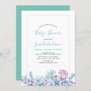 Mint Green Tropical Succulents Baby Shower Invitation