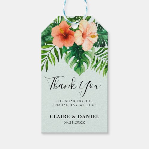 Mint Green Tropical Watercolor Wedding Thank You Gift Tags