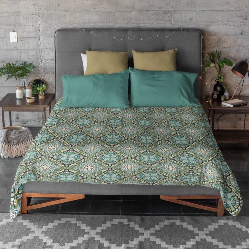 Mint Green Turquoise Hip Bohemian Bali Art Motif Duvet Cover