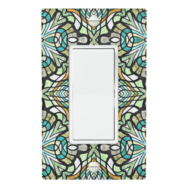 Mint Green Turquoise Hip Bohemian Bali Art Motif Light Switch Cover (In Situ)