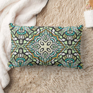 Mint Green Turquoise Hip Bohemian Bali Art Motif Lumbar Pillow