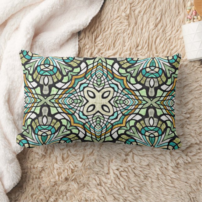 Mint Green Turquoise Hip Bohemian Bali Art Motif Lumbar Pillow (Blanket)