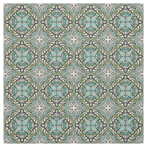 Mint Green Turquoise Morcocan Mosaic Pattern Fabric