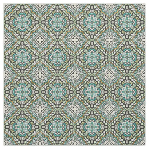 Mint Green Turquoise Morcocan Mosaic Pattern Fabric