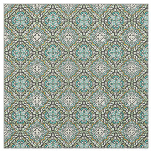 Mint Green Turquoise Retro Nouveau Deco Pattern Fabric