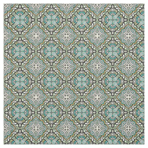 Mint Green Turquoise Retro Nouveau Deco Pattern Fabric