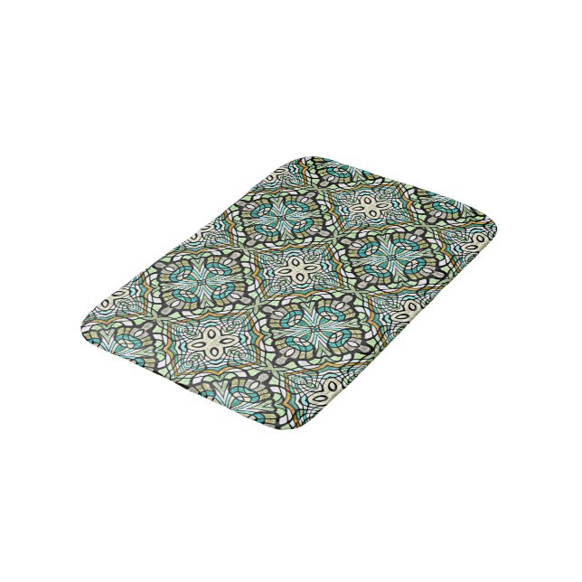 Mint Green Turquoise Tribal Art Bathroom Mat (Angled)