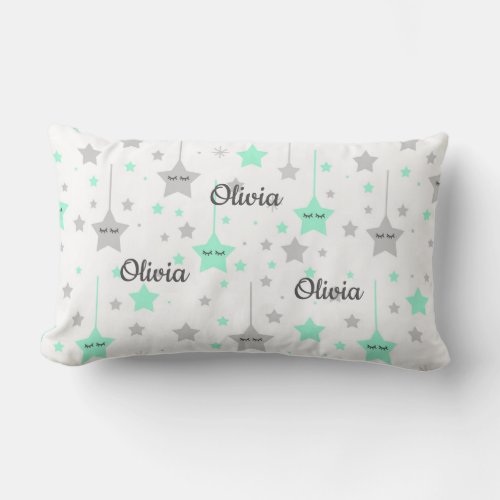 Mint Green Twinkle Little Sleepy Eyes Star Baby Lumbar Pillow