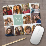 Mint Green Unique Photo Collage Custom Monogram Mouse Pad<br><div class="desc">Use up to 11 square Instagram or selfie phone photos to create a unique and personal gift. Or you can keep the hipster puppy and make a trendy keepsake. If you need to adjust the pictures,  click on the customize tool to make changes.</div>