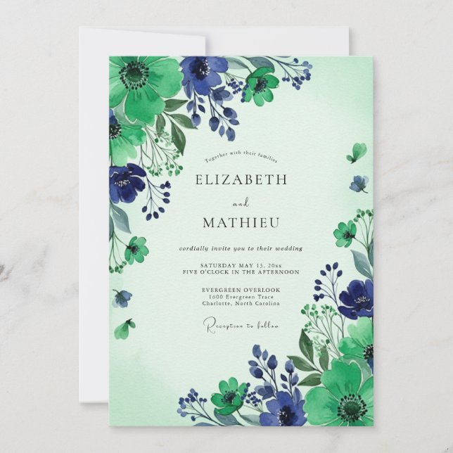 Mint Green Verdant Botanical Wedding Invitation (Front)