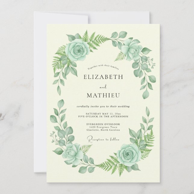 Mint Green Verdant Floral Wedding Invitation (Front)