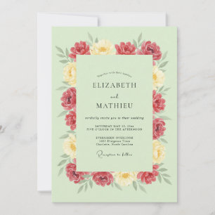 Mint Green Vibrant Rose Wedding Invitation