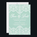 Mint Green Vintage Brocade Lace Wedding Save The Date<br><div class="desc">Elegant save the date card featuring whimsical typography and floral lace. Other colors and similar items area available.</div>