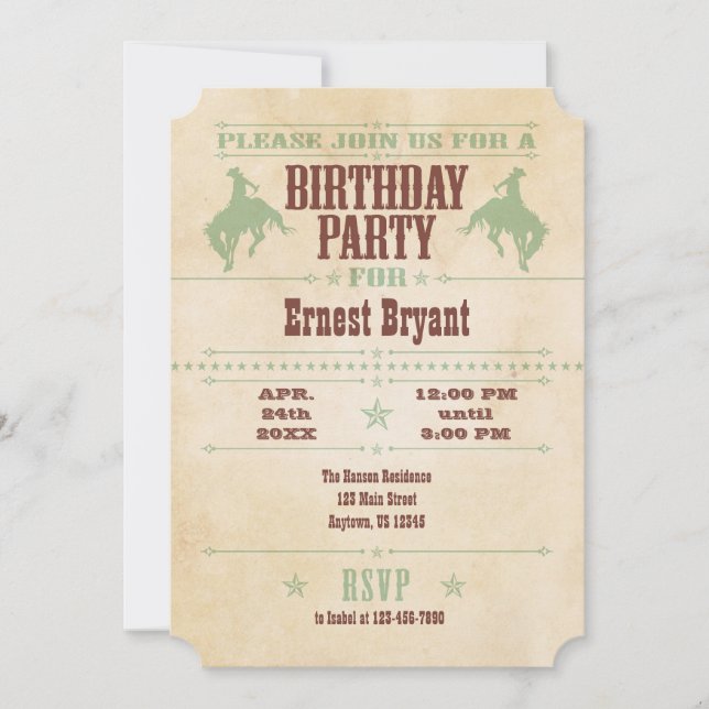 Mint Green Vintage Cowboy Birthday Invitation (Front)