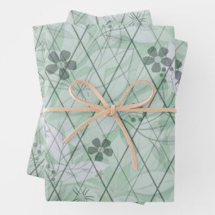Mint Green Vintage Inspired Garden Diamond Wrapping Paper Sheets