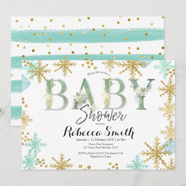 Mint Green Watercolor Baby Shower Invitation (Front/Back)