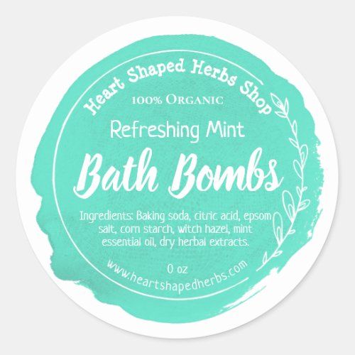 Mint Green Watercolor Bath Bomb Classic Round Sticker