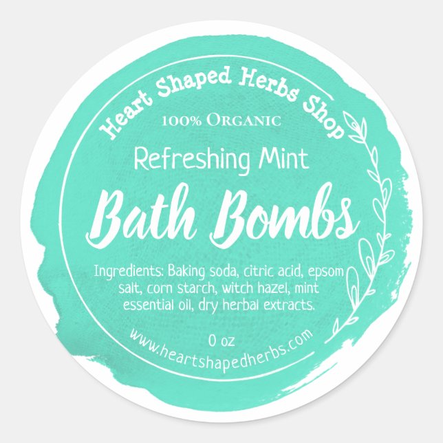 Mint Green Watercolor Bath Bomb Classic Round Sticker (Front)
