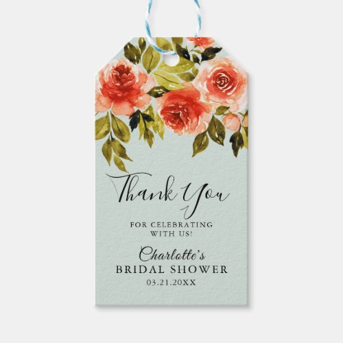 Mint Green Watercolor Bridal Shower Thank You Gift Tags