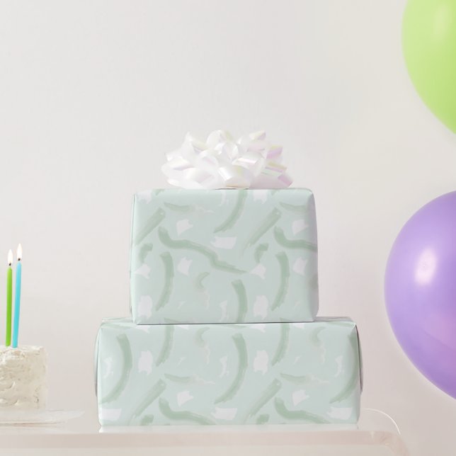 Mint Green Watercolor Brush Strokes Gift Wrapping Paper (Party Gifts)